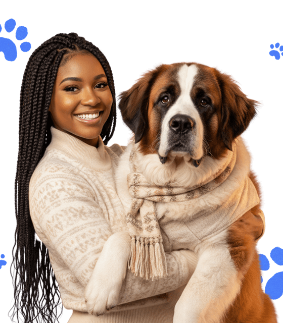 Happy dog owner with her dog